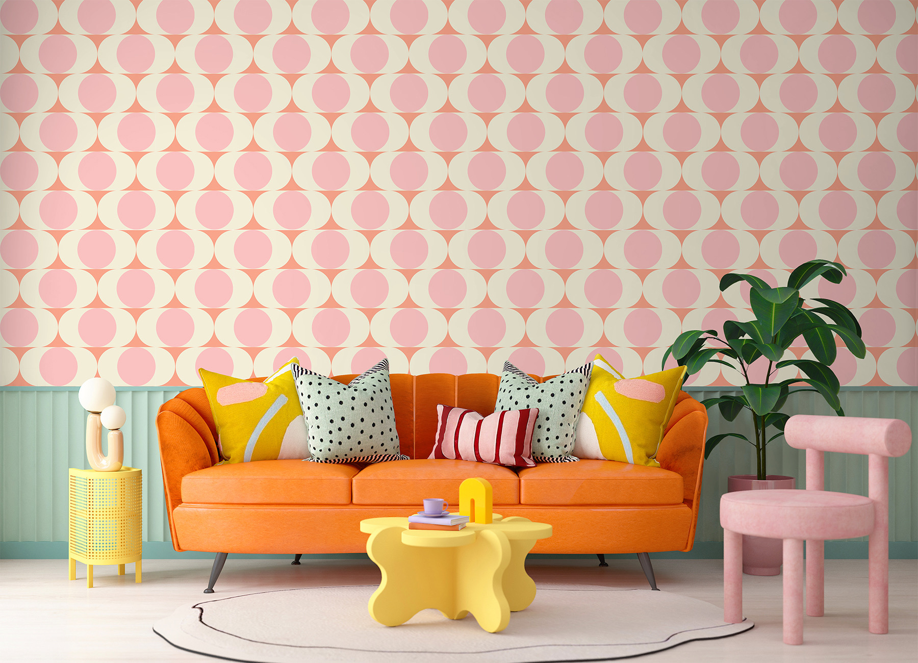 Papier peint rétro rose