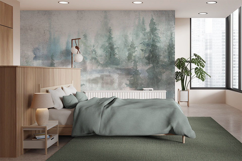 Papier peint vieilli avec une forêt