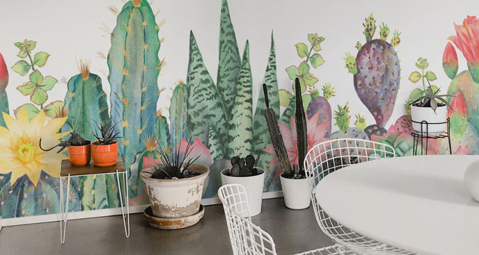 Papier peint fleurs - cactus