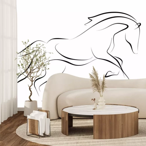 Sticker  Cheval de course à queue noire sur fond blanc. Graphique vectoriel.