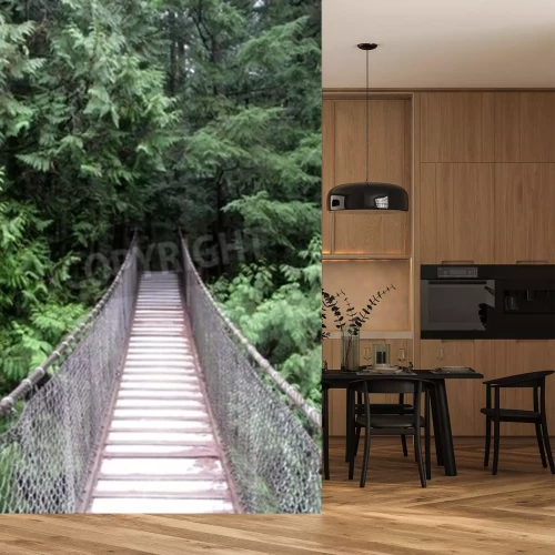 Papier peint  Pont suspendu forêt dense