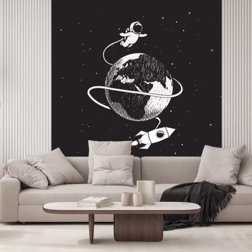Sticker  Astronaute volant au-dessus du dessin de la terre