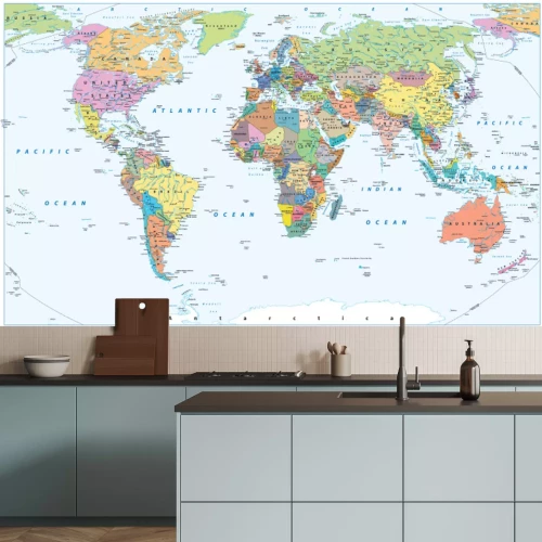 Papier peint  Carte politique du monde avec les pays et leurs capitales en anglais