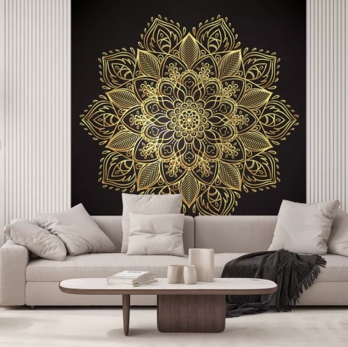 Sticker  Vector ornementale fleur de lotus, art ethnique, motif indien paisley. Illustration découpée à la main isolée. Invitation. Autocollants d'or, flash tatouage temporaire, mehndi et conception de yoga