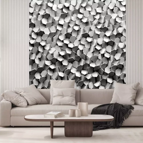 Papier peint  Carreaux 3D dans les tons gris