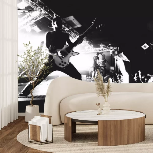 Papier peint  Photo en noir et blanc avec un guitariste