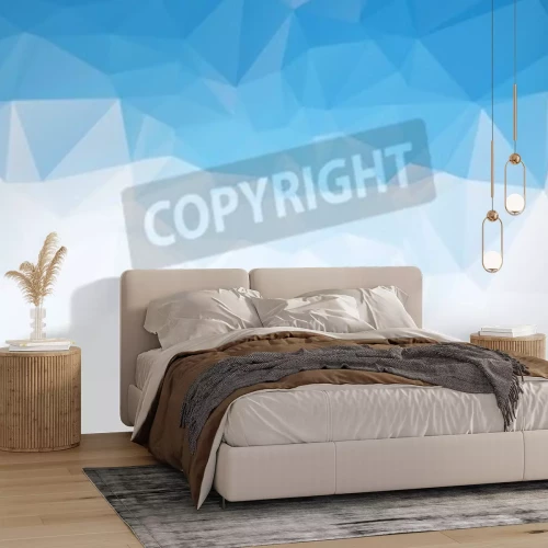 Papier peint  Mosaique 3D blanc et bleu