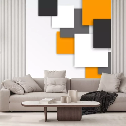 Papier peint  Carrés blancs jaunes et noirs