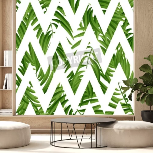 Papier peint  Motif vert et zigzags