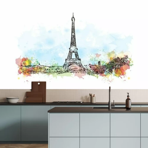 Sticker  Croquis d'aquarelle de la Tour Eiffel Paris France en illustration vectorielle.