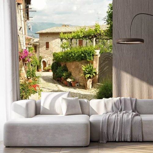 Papier peint  Ruelle et fleurs bord de fenêtre