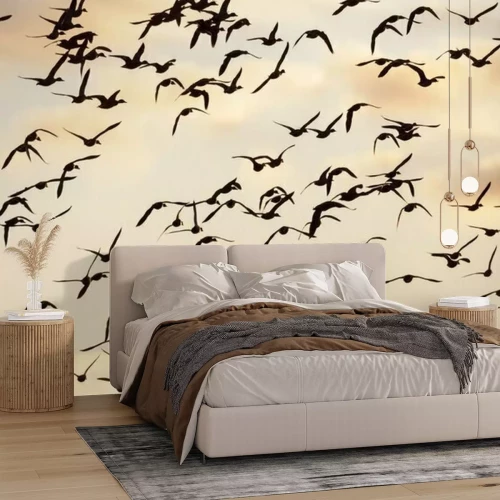 Papier peint  Volée d'oiseaux avec le ciel en arrière-plan