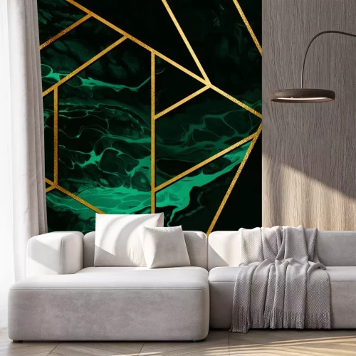 Sticker  Lignes dorées sur un fond de marbre vert