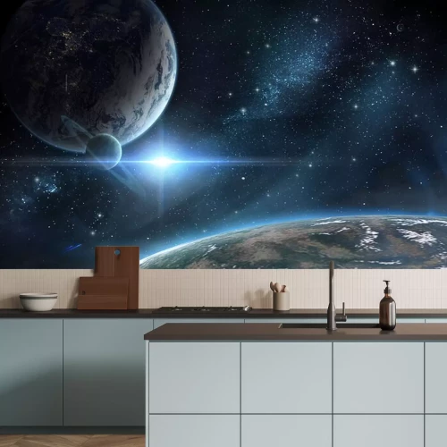 Sticker  Cosmos de planètes de différentes tailles sur fond d'étoile