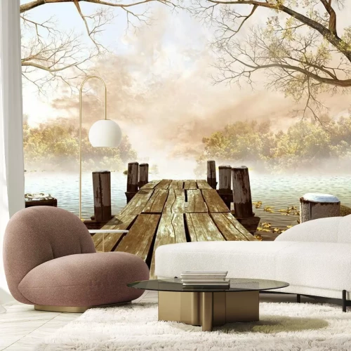 Papier peint  Passerelle paysage brumeux