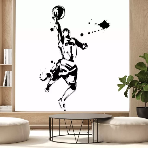 Papier peint  Silhouette de basketteur en noir et blanc à l'aquarelle