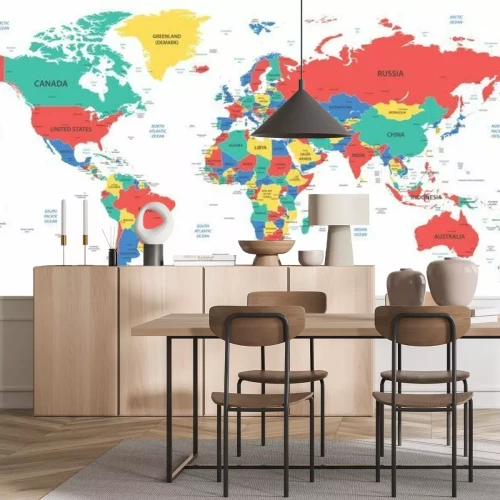 Papier peint  Carte du monde détaillée avec frontières, pays et villes