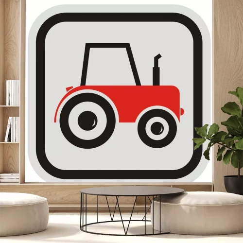 Sticker  Tracteur rouge, icône vector, cadre