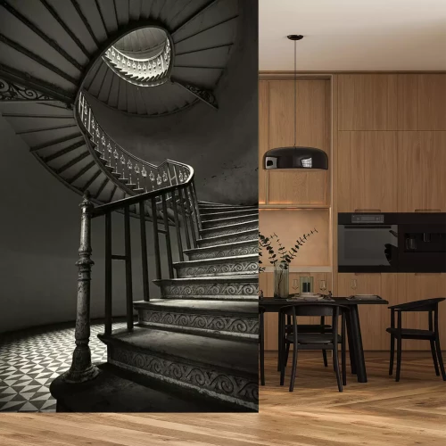 Papier peint  Cage escalier sombre