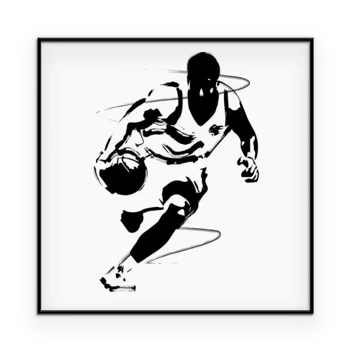 Poster  Graphique en noir et blanc d'un joueur de basketball en mouvement