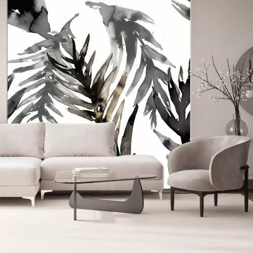 Sticker  Aquarelle feuille noire dessinés à la main motif sans soudure