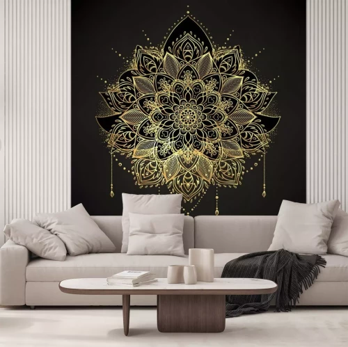 Sticker  Vector fleur de Lotus ornemental, art ethnique, paisley indien à motifs. Illustration dessinée à la main isolée. Invitation. Autocollants dorés, tatouage temporaire instantané, design mehndi et yoga