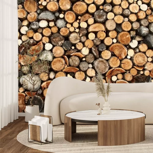 Papier peint  Souches de bois de chauffage coupées