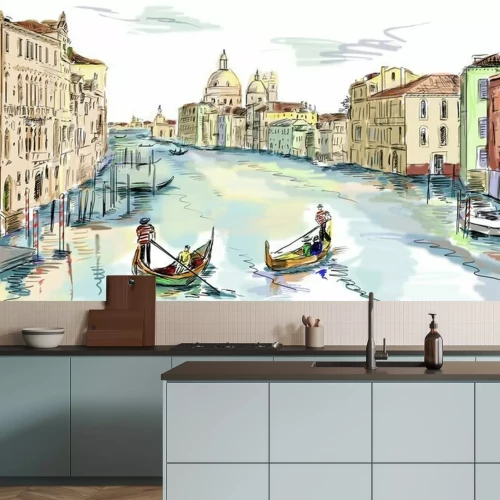 Papier peint  Panorama de Venise croquis en couleurs