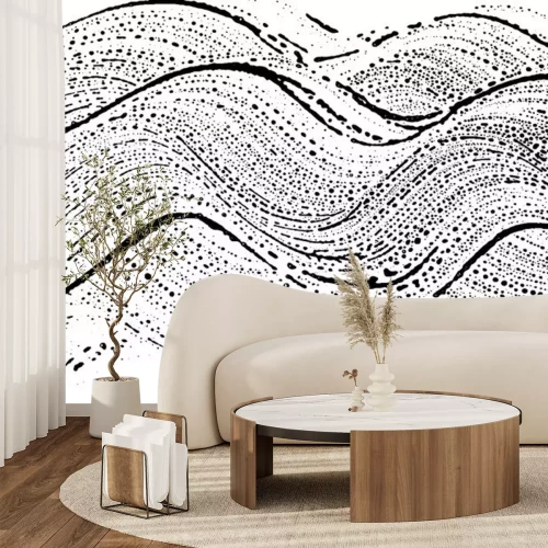 Sticker  Lignes et points ondulés noirs et blancs
