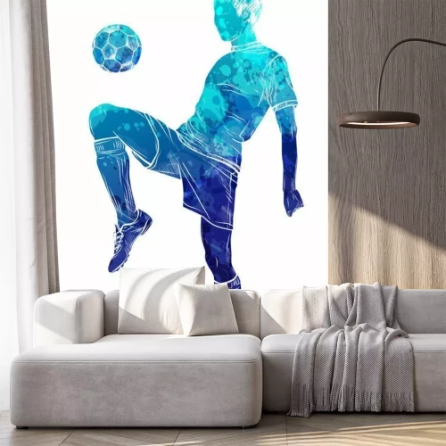 Sticker  Un joueur qui fait rebondir la balle dessin monochrome bleu