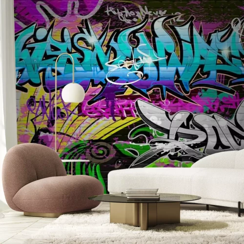 Papier peint  Mur dans la rue avec des graffitis colorés