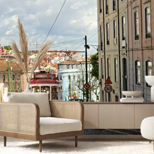 Papier peint  Tramway rouge classique historique de Lisbonne