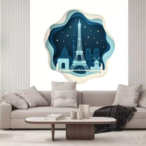 Sticker  Papier d'art de Paris. Concept d'origami. Ville de nuit avec des étoiles. Illustration vectorielle