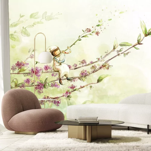 Papier peint  Personnage sur une branche version aquarelle