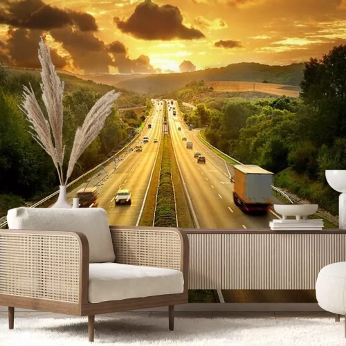 Papier peint  Champs à côté de l'autoroute