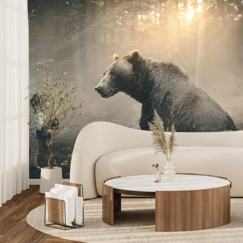 Papier peint  Ours et petite fille dans la forêt