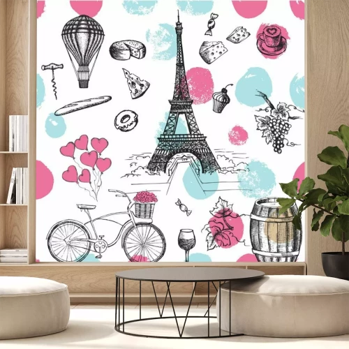 Sticker  Ensemble d'icônes françaises dessinés à la main, illustration de croquis de Paris