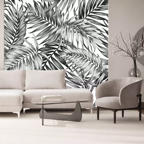 Sticker  Dessin noir et blanc de feuilles de palmier