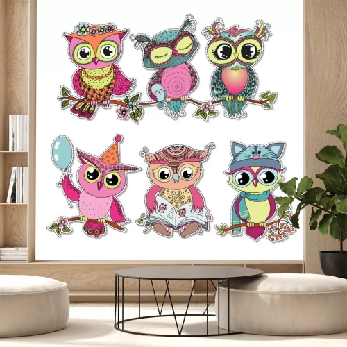Sticker  Hiboux colorés sur les branches