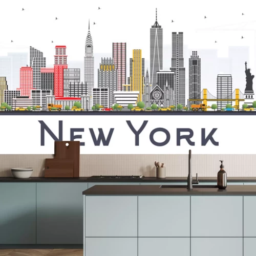 Sticker  New York Usa Skyline avec des gratte-ciel gris isolé sur fond blanc.