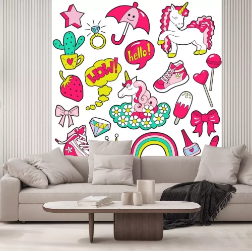 Sticker  Un ensemble de graphiques illustrant des thèmes girly colorés