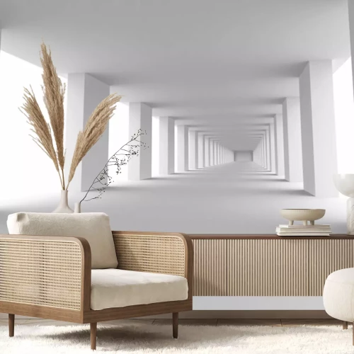 Papier peint  Tunnel 3D futuriste blanc avec colonnes