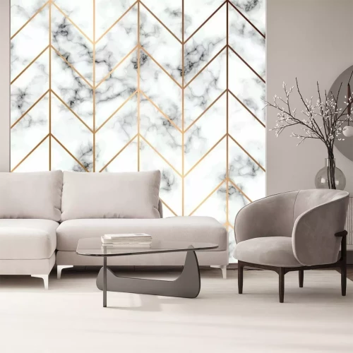 Papier peint  Marbre monochrome aux lignes dorées