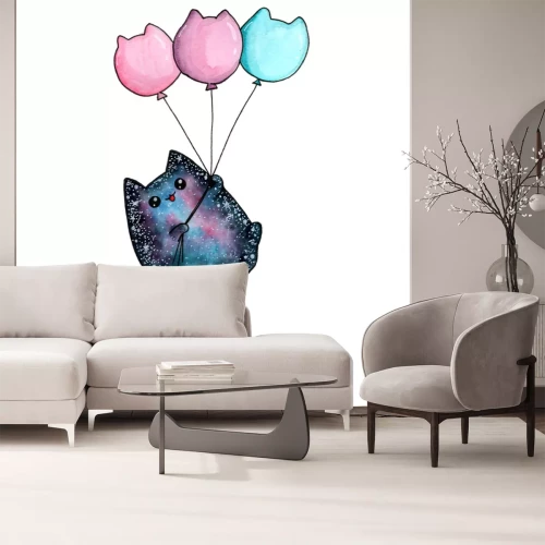 Sticker  Chat de l'espace avec des ballons