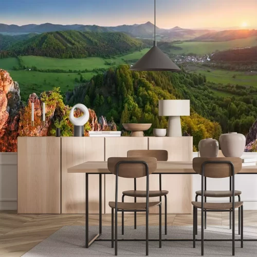 Papier peint  Coucher de soleil et panorama sur les montagnes