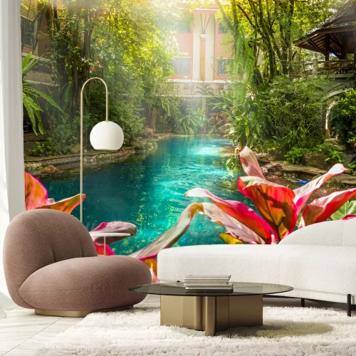 Papier peint  Cascade au bord de la piscine