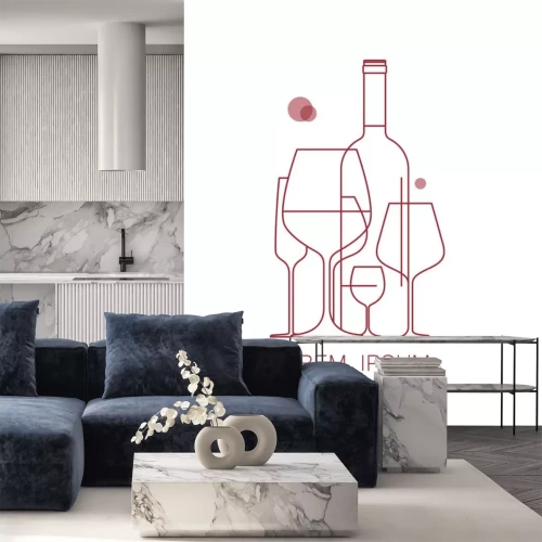 Sticker  Icône, logo pour la carte des vins, dégustation, menu du restaurant. Un ensemble de verres à vin et une bouteille de vin. Style linéaire moderne. Illustration vectorielle