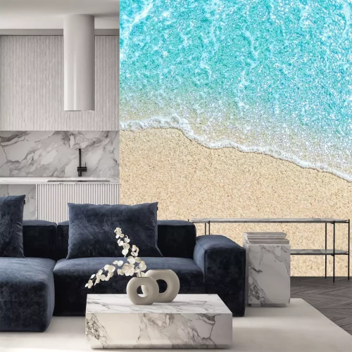 Sticker  Plage de la mer et vague douce de l'océan bleu. Concept de vacances et de voyage d'été. Copier l'espace