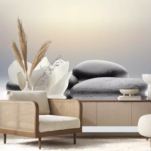 Sticker  Fleur blanche et pierres immergées dans l'eau