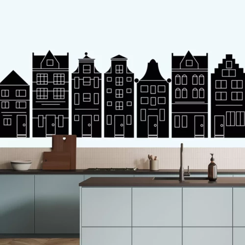 Sticker  Illustration vectorielle de diverses maisons hollandaises. Silhouettes de rue d'Amsterdam.